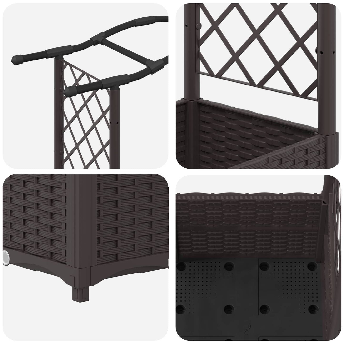 Raised Bed with Trellis and Roof Brown 204 x 40 x 138 cm PP