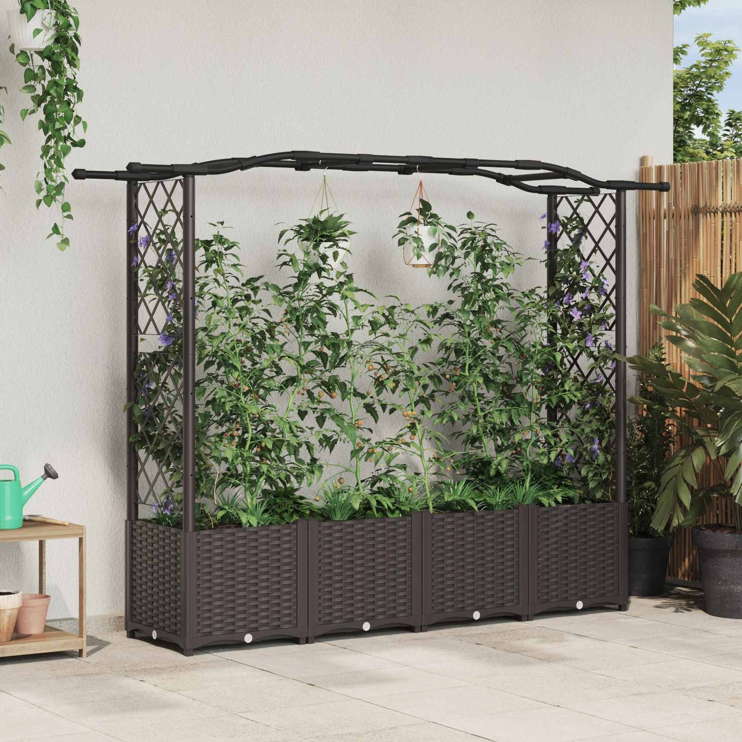 Raised Bed with Trellis and Roof Brown 204 x 40 x 138 cm PP