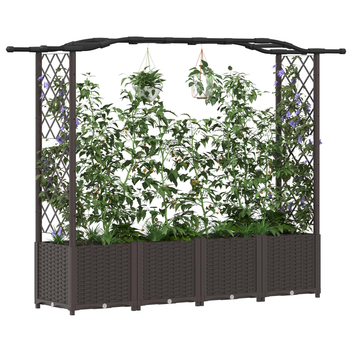 Raised Bed with Trellis and Roof Brown 204 x 40 x 138 cm PP