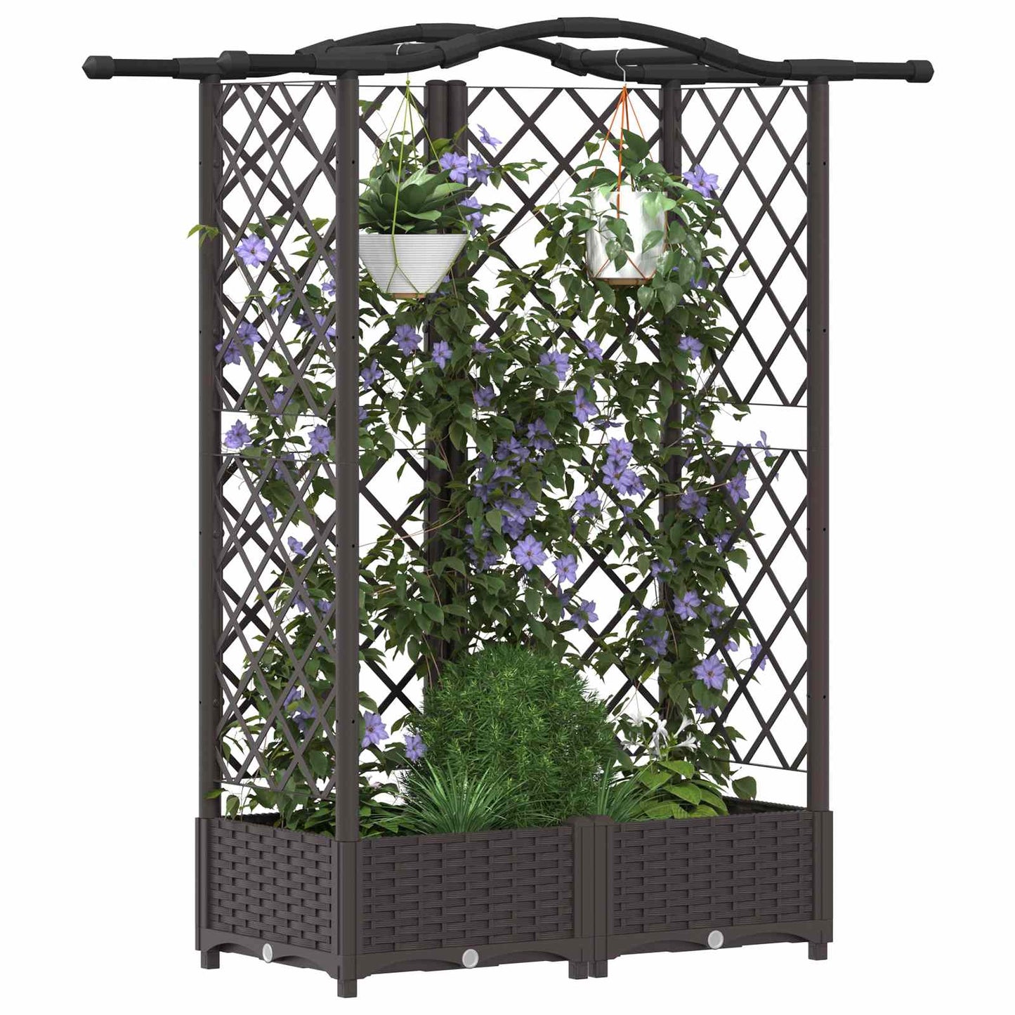 Raised Bed with Trellis and Roof Brown 124 x 40 x 123 cm PP