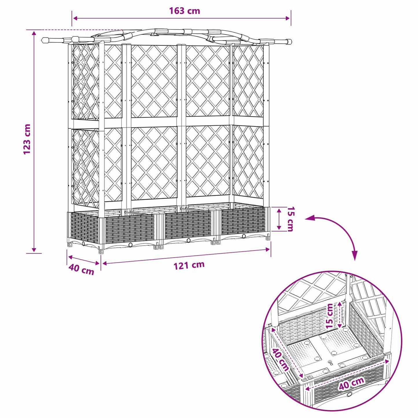 Raised Bed with Trellis and Roof Brown 163 x 40 x 123 cm PP