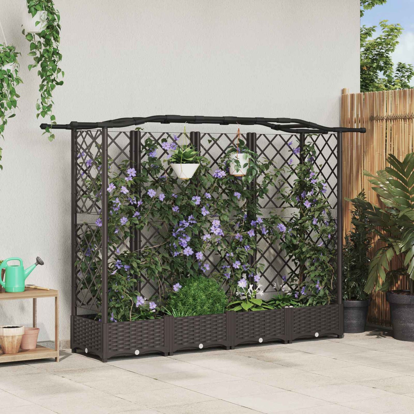 Raised Bed with Trellis and Roof Brown 203.5 x 40 x 123 cm PP