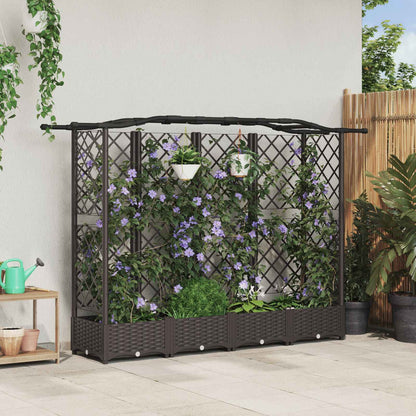 Raised Bed with Trellis and Roof Brown 203.5 x 40 x 123 cm PP