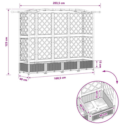 Raised Bed with Trellis and Roof Brown 203.5 x 40 x 123 cm PP