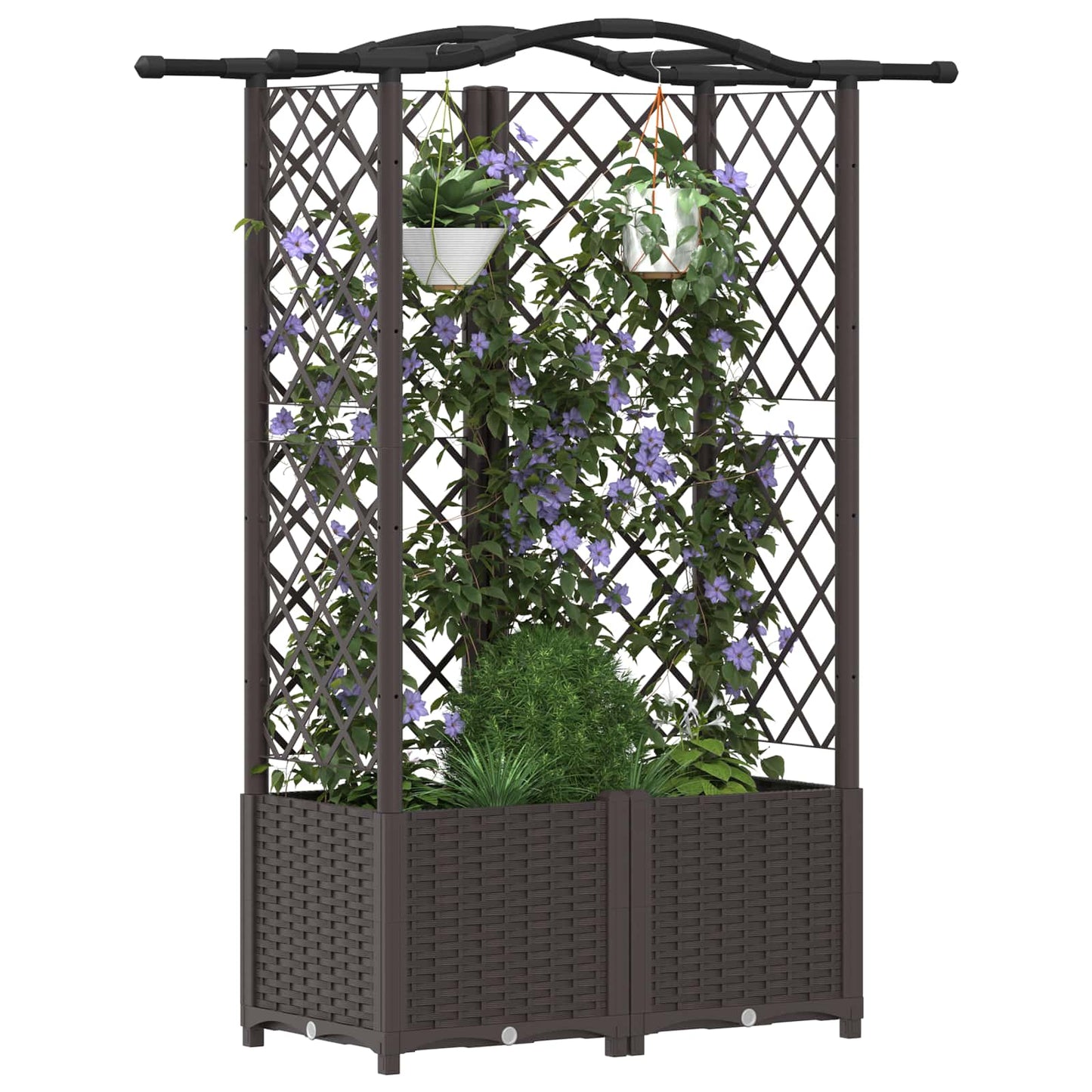 Raised Bed with Trellis and Roof Brown 122 x 40 x 138 cm PP