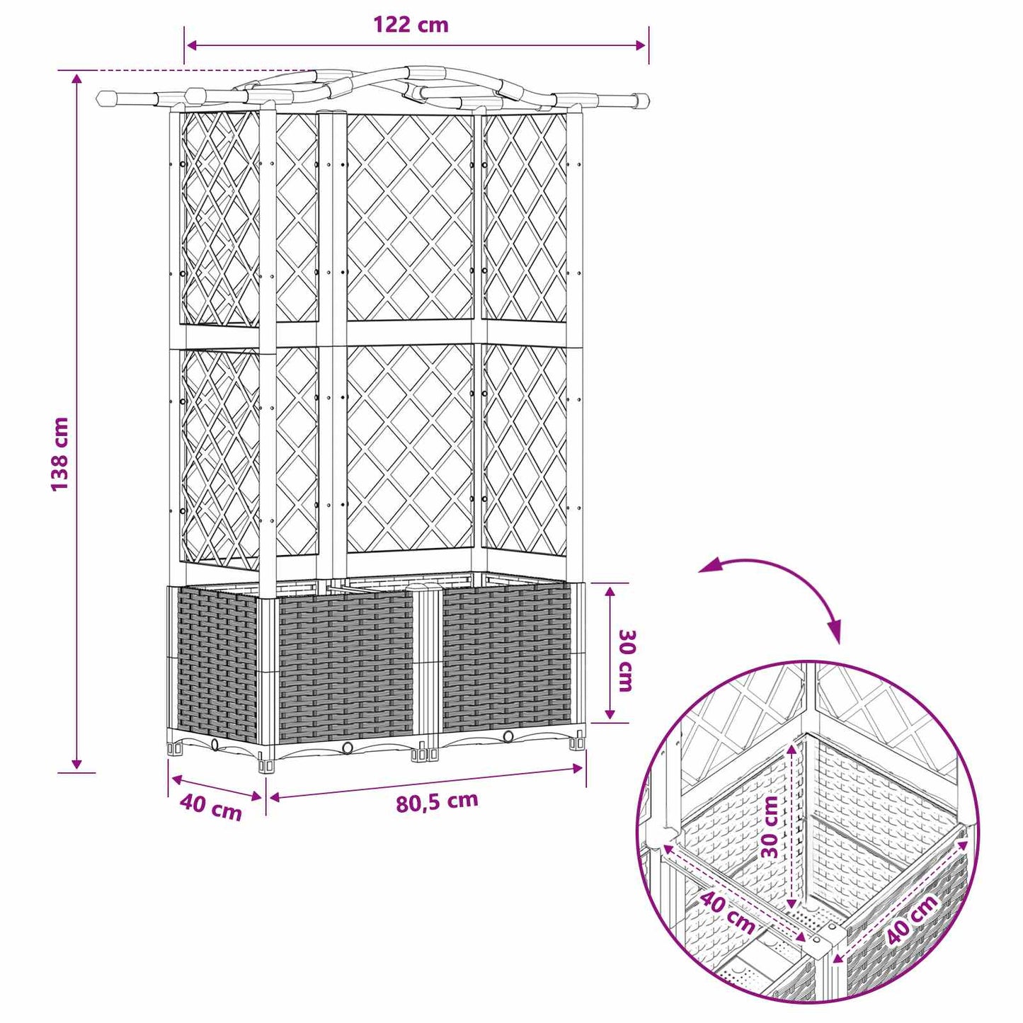 Raised Bed with Trellis and Roof Brown 122 x 40 x 138 cm PP