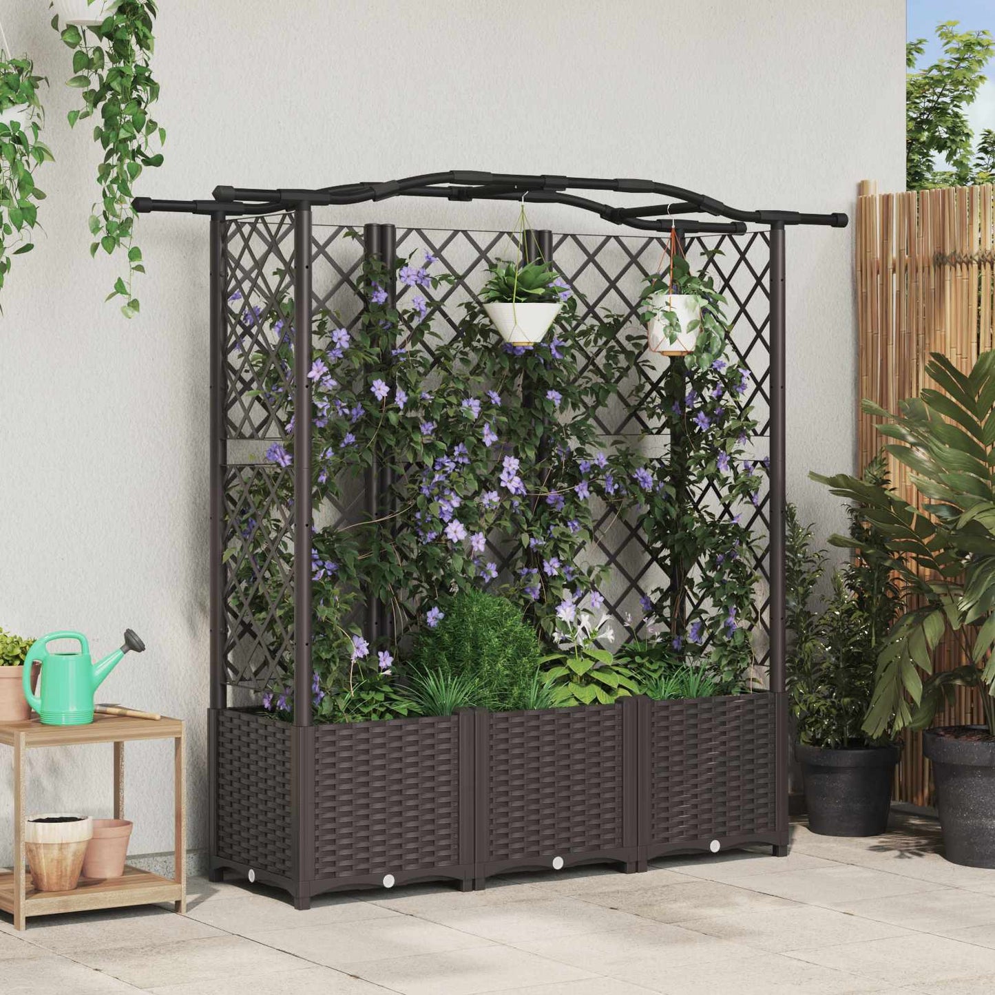Raised Bed with Trellis and Roof Brown 163 x 40 x 138 cm PP