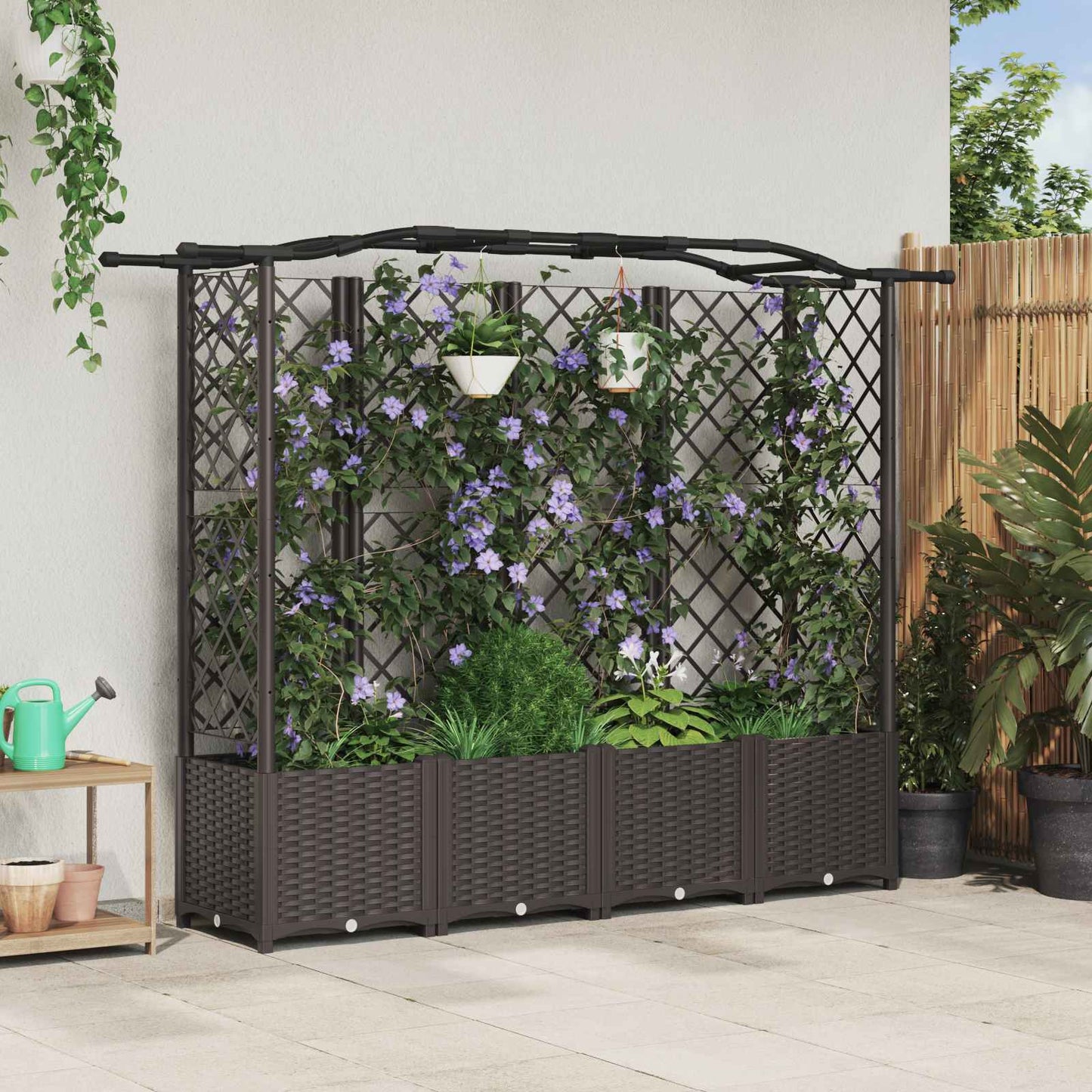 Raised Bed with Trellis and Roof Brown 204 x 40 x 138 cm PP