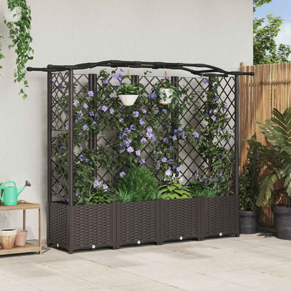Raised Bed with Trellis and Roof Brown 204 x 40 x 138 cm PP