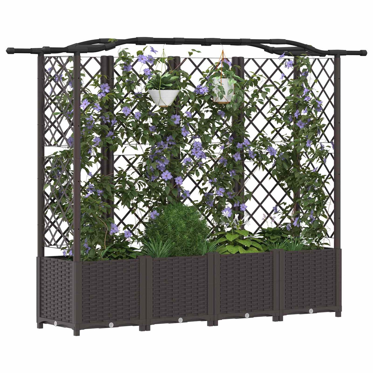 Raised Bed with Trellis and Roof Brown 204 x 40 x 138 cm PP