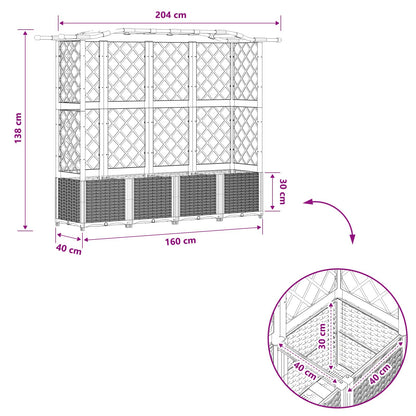 Raised Bed with Trellis and Roof Brown 204 x 40 x 138 cm PP