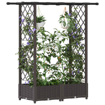 Raised Bed with Trellis and Roof Brown 122.5 x 40 x 121 cm PP