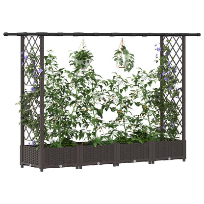 Raised Bed with Trellis and Roof Brown 203 x 40 x 121 cm PP