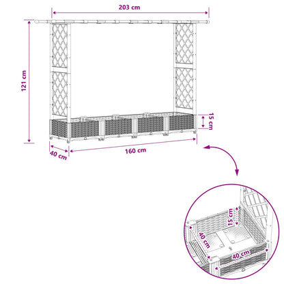 Raised Bed with Trellis and Roof Brown 203 x 40 x 121 cm PP