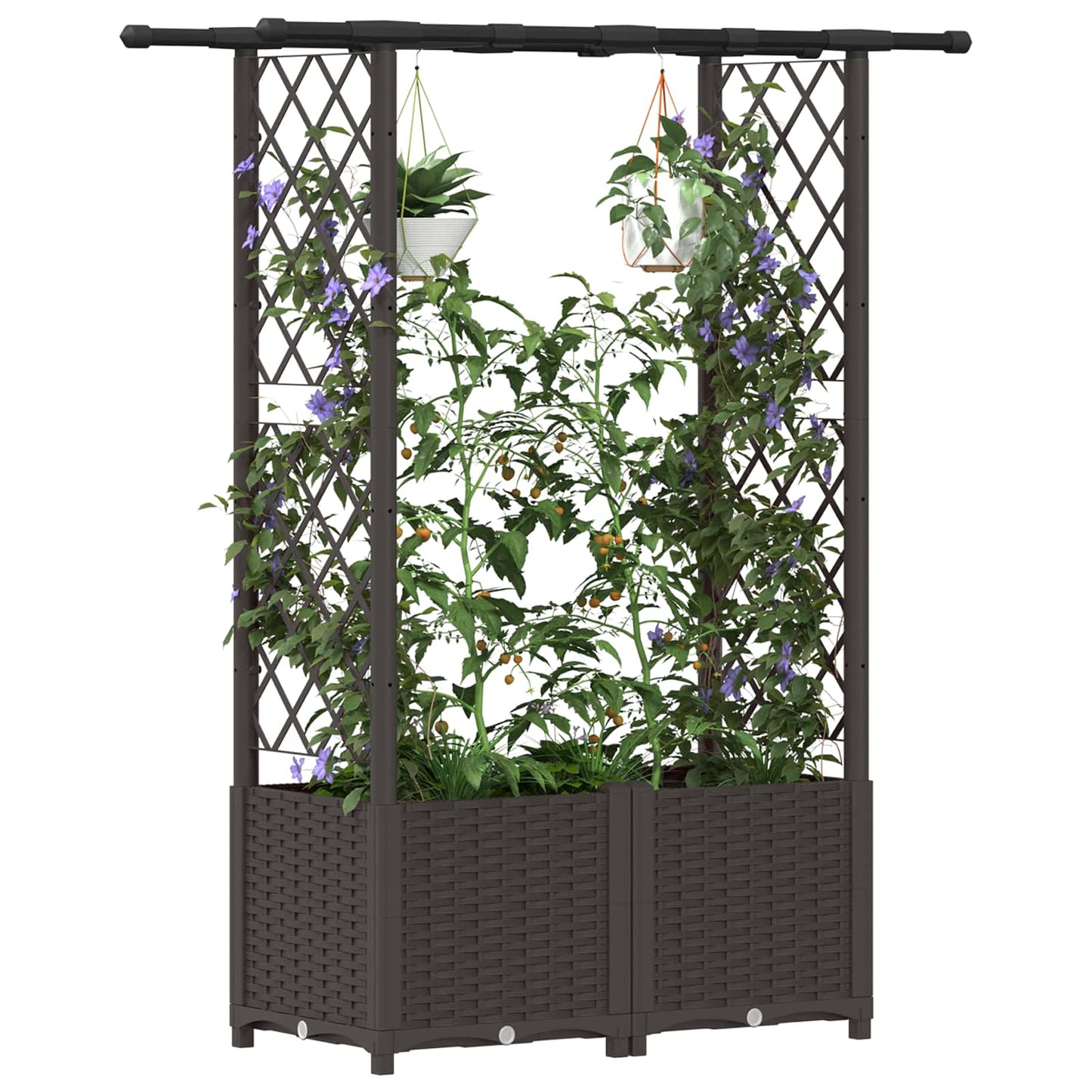 Raised Bed with Trellis and Roof Brown 124.5 x 40 x 136 cm PP