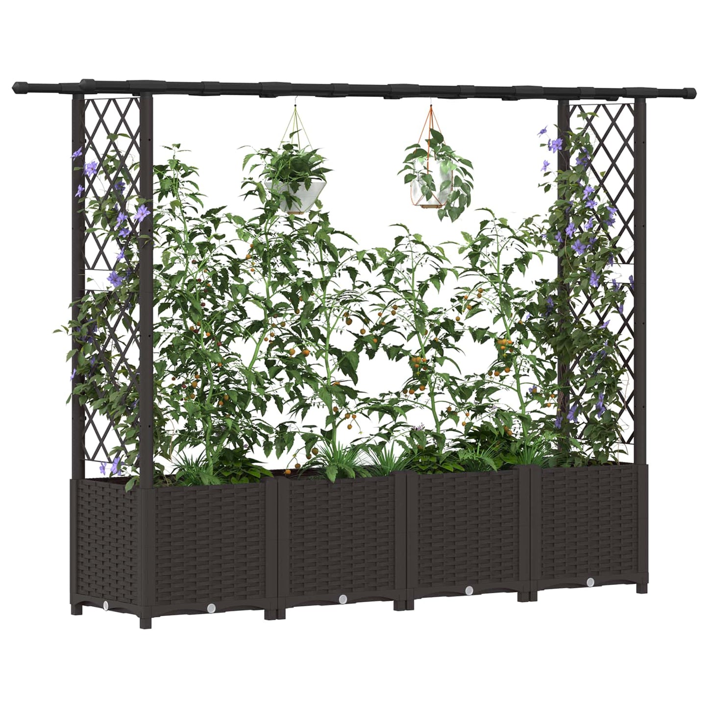Raised Bed with Trellis and Roof Brown 203 x 40 x 136 cm PP