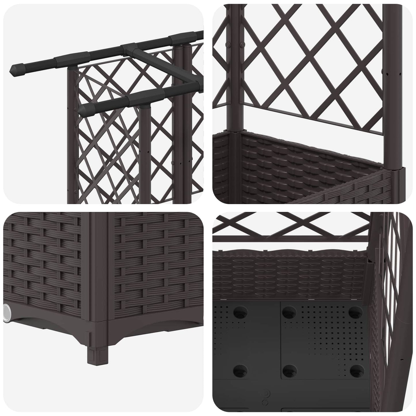 Raised Bed with Trellis and Roof Brown 124 x 40 x 121 cm PP