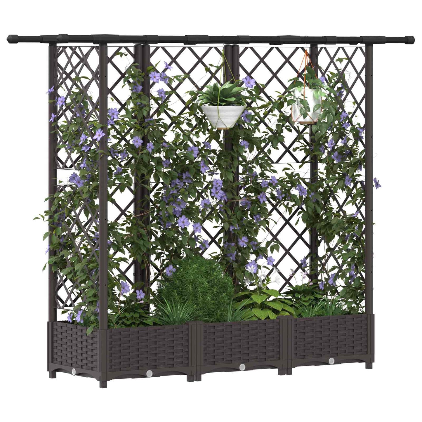 Raised Bed with Trellis and Roof Brown 164 x 40 x 121 cm PP