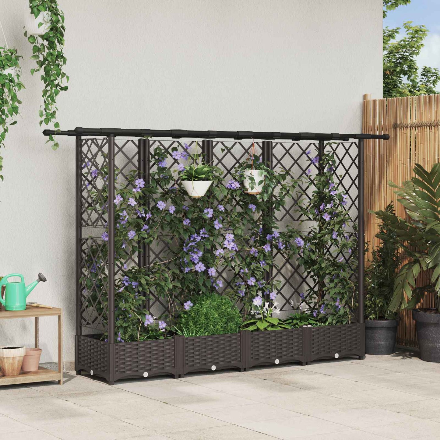 Raised Bed with Trellis and Roof Brown 202.5 x 40 x 121 cm PP