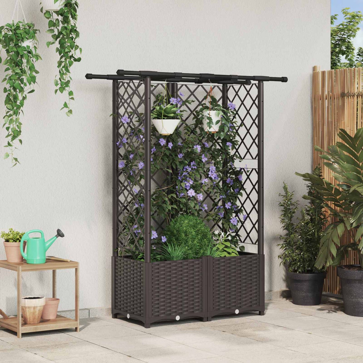 Raised Bed with Trellis and Roof Brown 124 x 40 x 136 cm PP