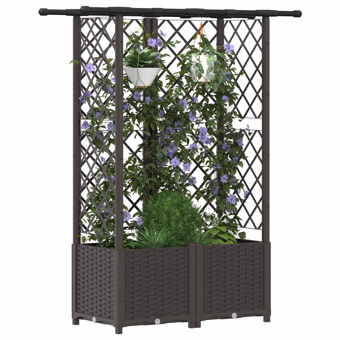 Raised Bed with Trellis and Roof Brown 124 x 40 x 136 cm PP