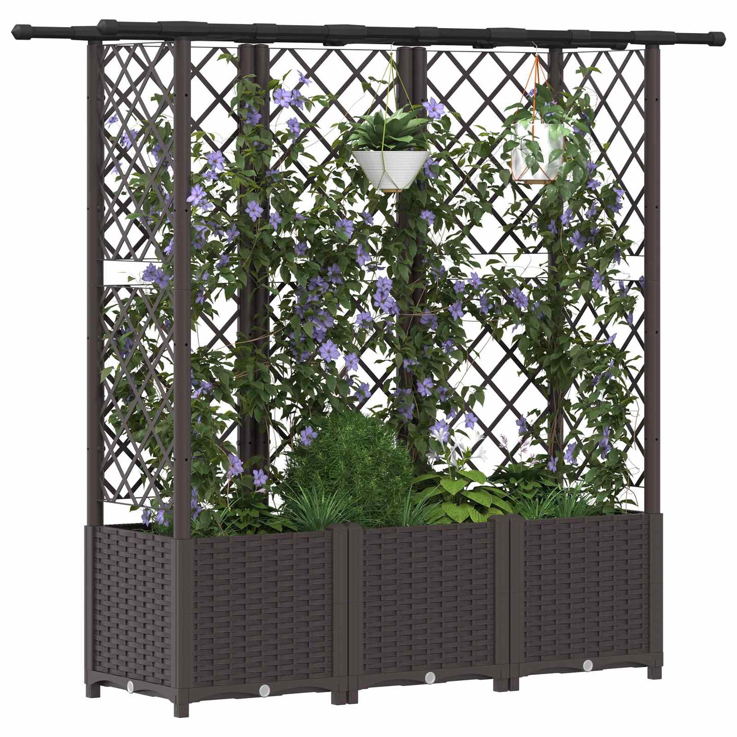 Raised Bed with Trellis and Roof Brown 163.5 x 40 x 136 cm PP