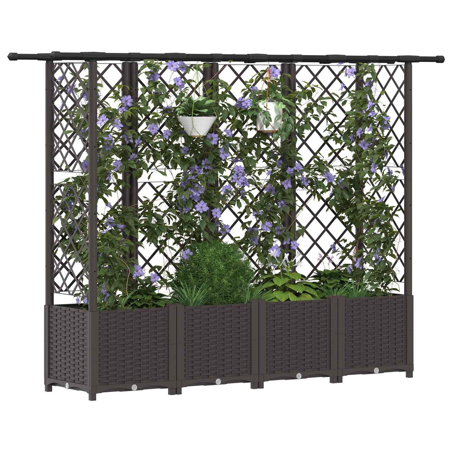 Raised Bed with Trellis and Roof Brown 202 x 40 x 136 cm PP