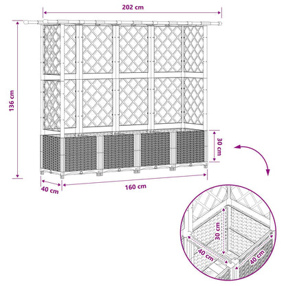 Raised Bed with Trellis and Roof Brown 202 x 40 x 136 cm PP