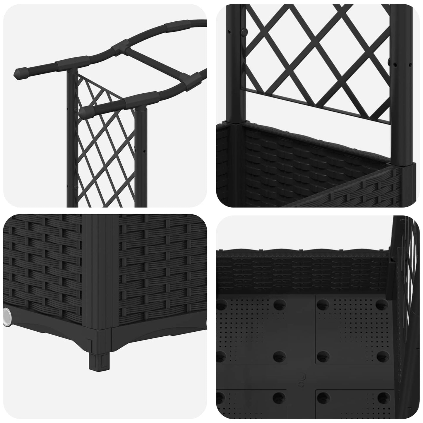 Raised Bed with Trellis and Roof Black 169 x 40 x 123 cm PP