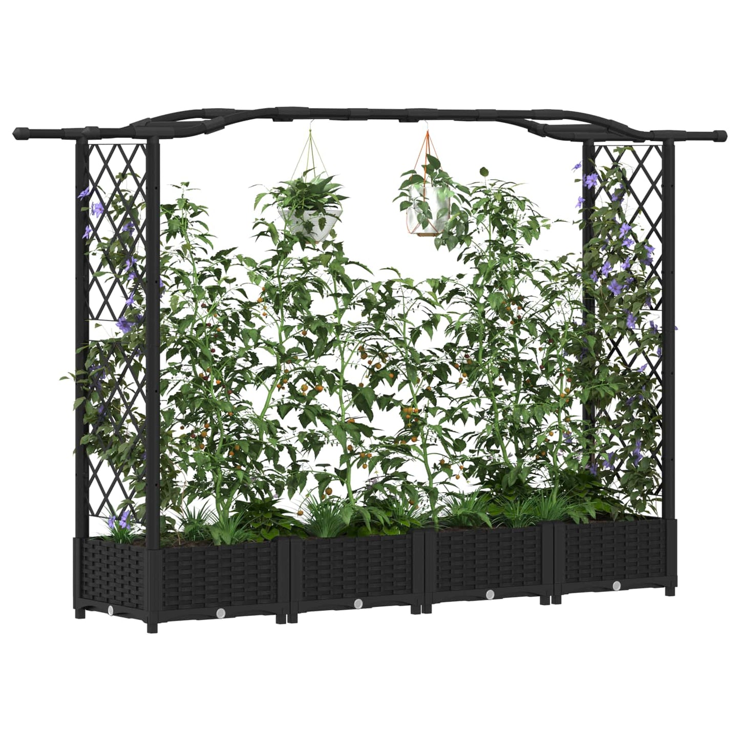 Raised Bed with Trellis and Roof Black 207 x 40 x 123 cm PP