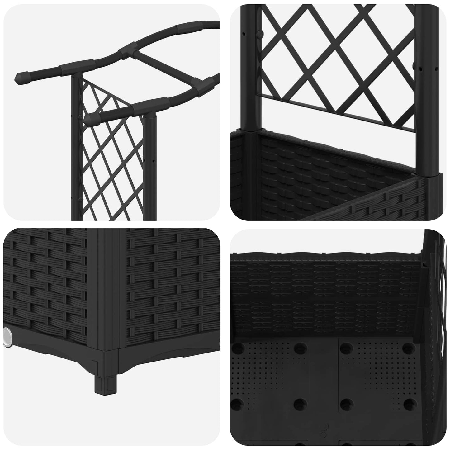 Raised Bed with Trellis and Roof Black 164 x 40 x 138 cm PP