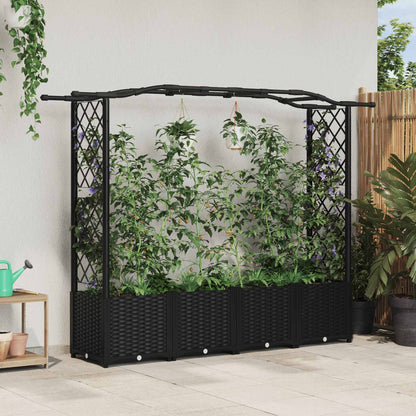 Raised Bed with Trellis and Roof Black 204 x 40 x 138 cm PP