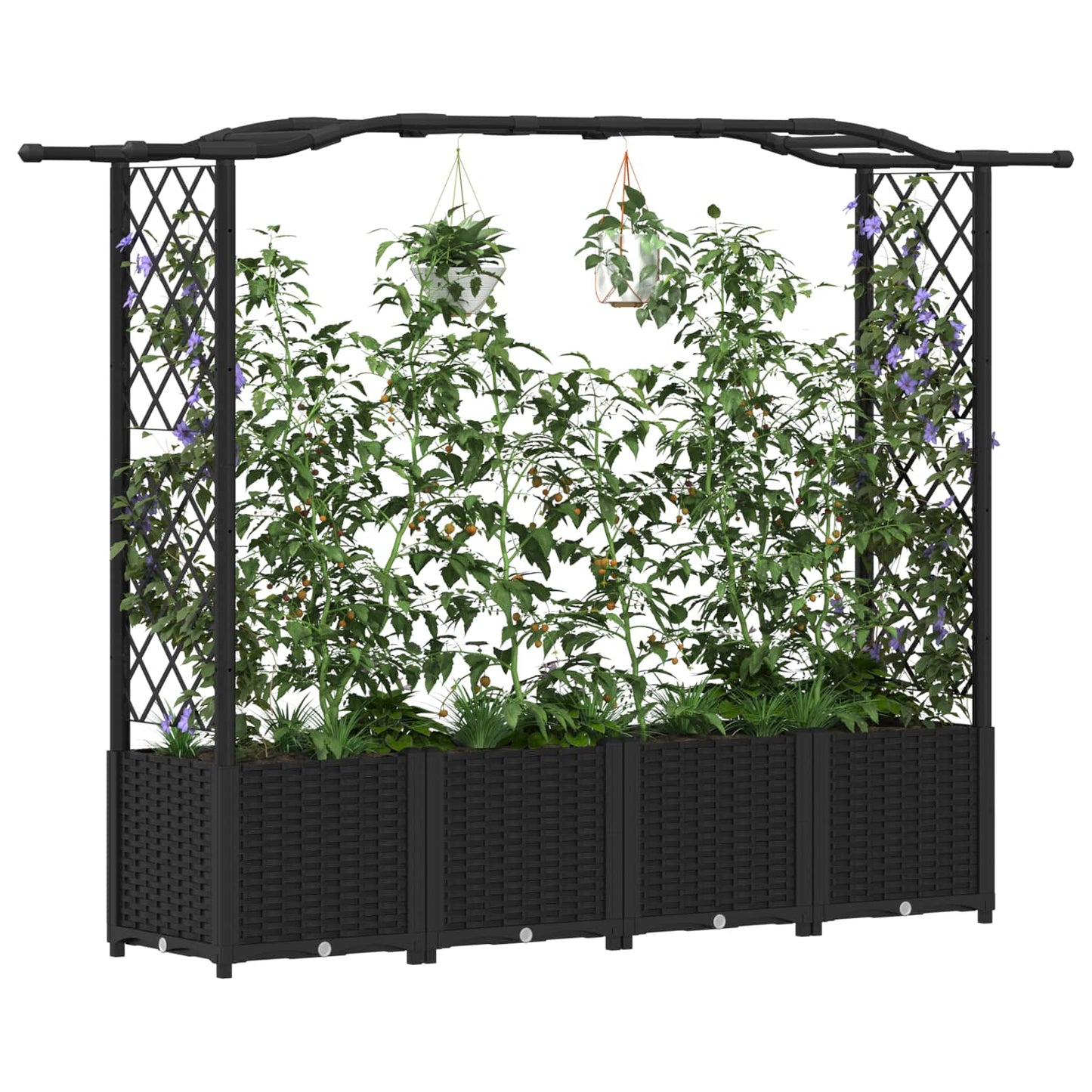 Raised Bed with Trellis and Roof Black 204 x 40 x 138 cm PP