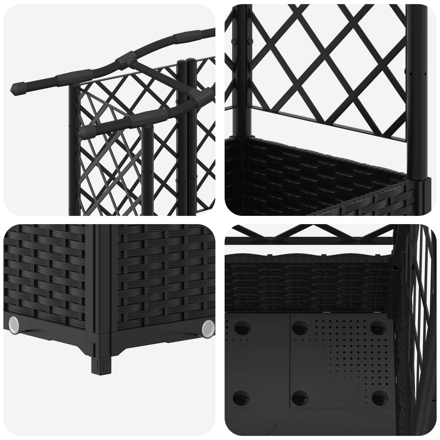 Raised Bed with Trellis and Roof Black 124 x 40 x 123 cm PP