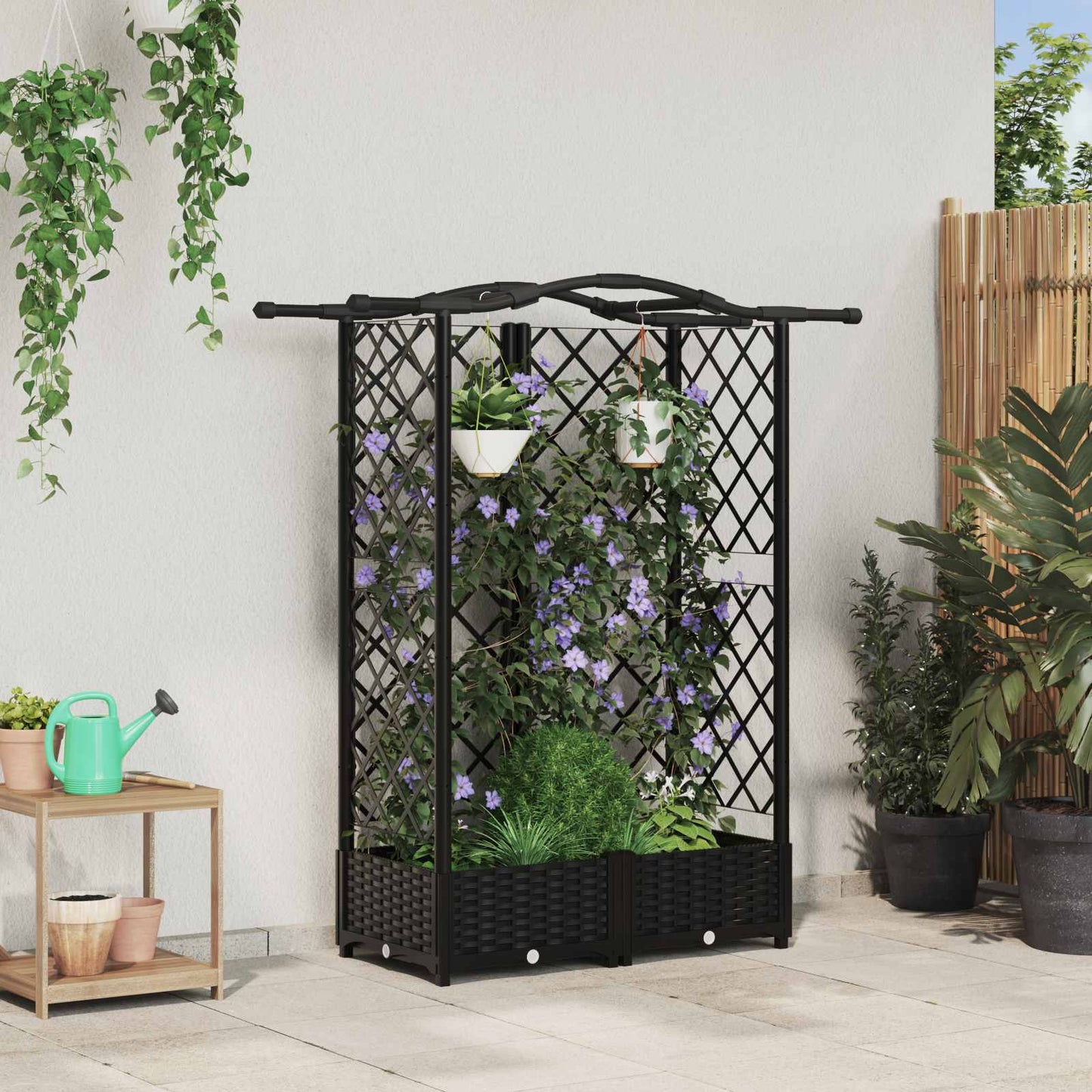 Raised Bed with Trellis and Roof Black 124 x 40 x 123 cm PP