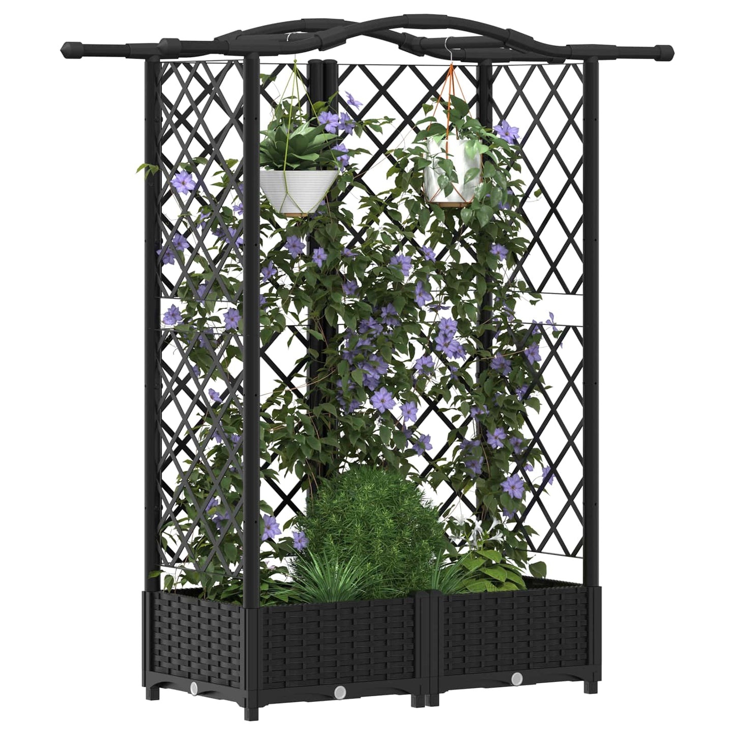Raised Bed with Trellis and Roof Black 124 x 40 x 123 cm PP