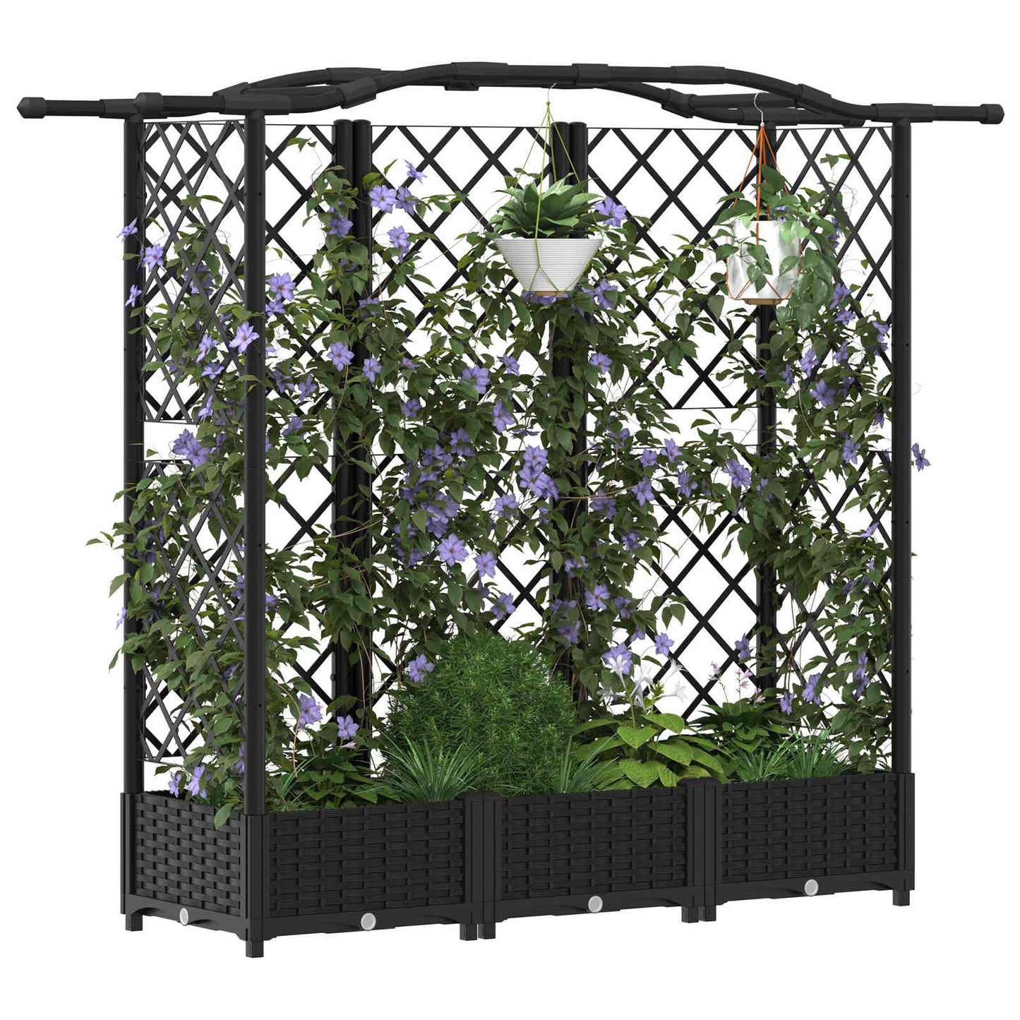 Raised Bed with Trellis and Roof Black 163 x 40 x 123 cm PP
