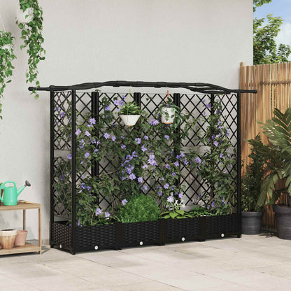 Raised Bed with Trellis and Roof Black 203.5 x 40 x 123 cm PP