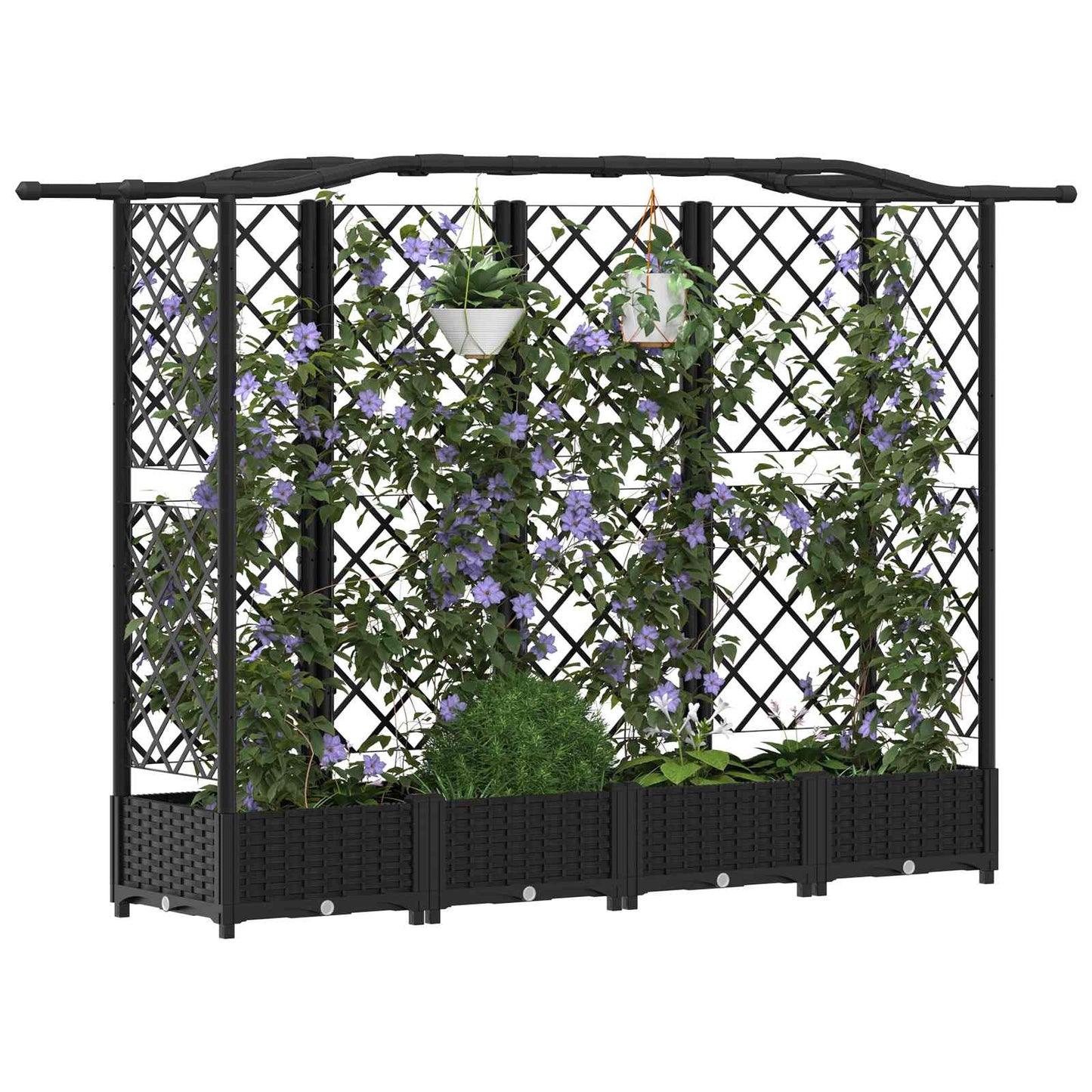 Raised Bed with Trellis and Roof Black 203.5 x 40 x 123 cm PP