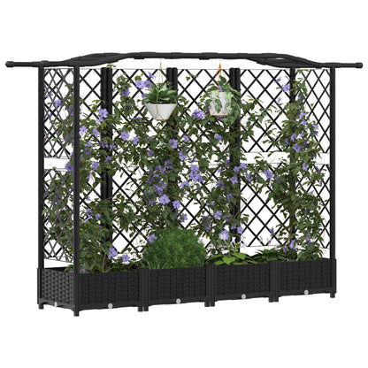 Raised Bed with Trellis and Roof Black 203.5 x 40 x 123 cm PP
