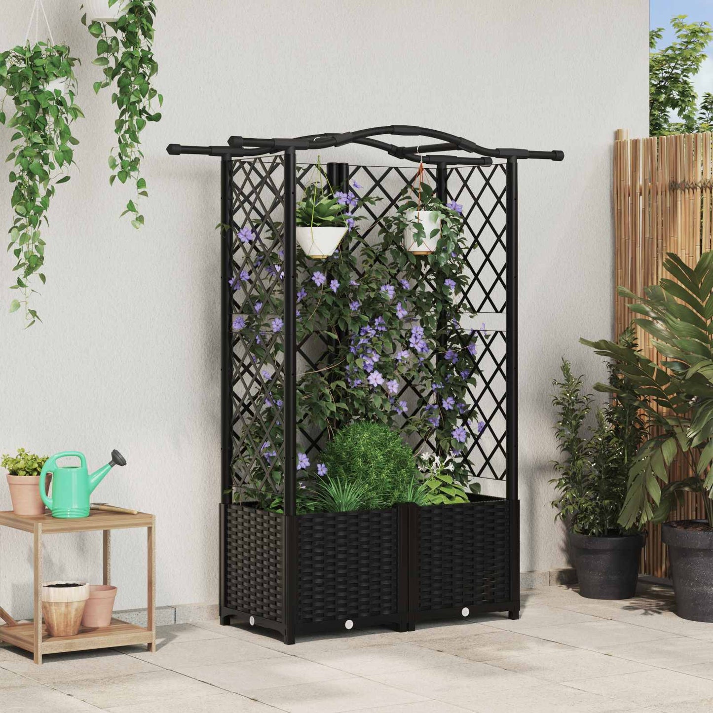 Raised Bed with Trellis and Roof Black 122 x 40 x 138 cm PP
