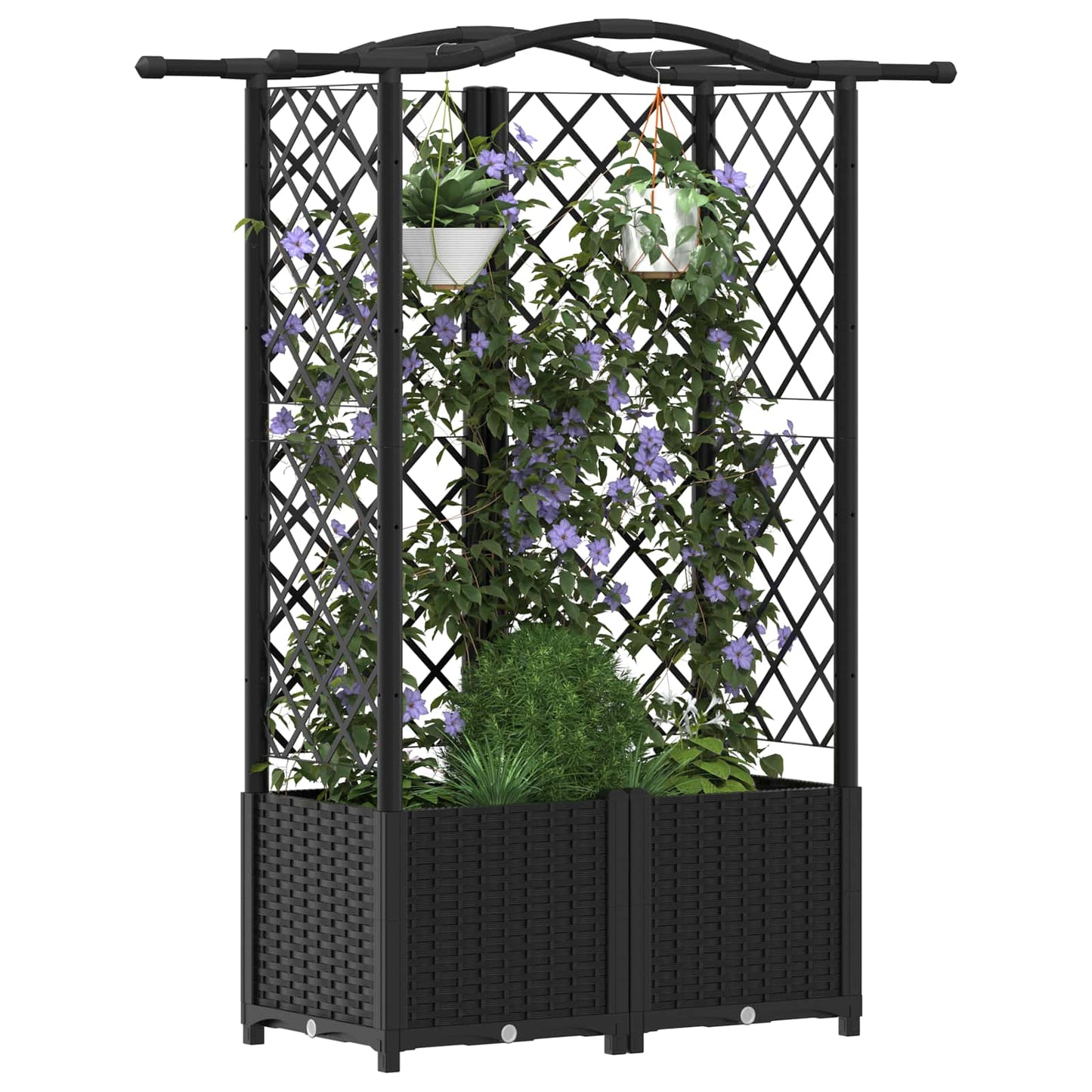 Raised Bed with Trellis and Roof Black 122 x 40 x 138 cm PP
