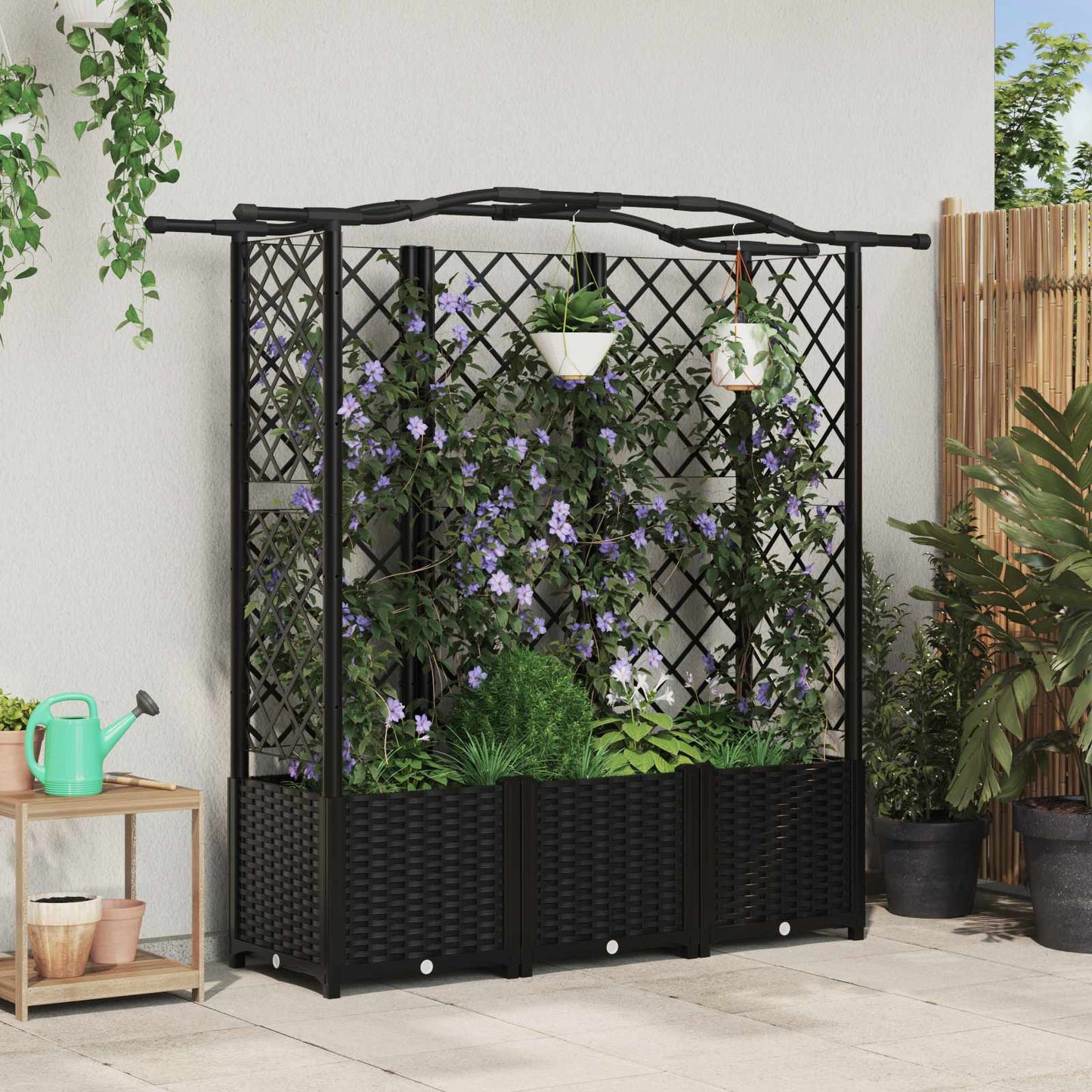 Raised Bed with Trellis and Roof Black 163 x 40 x 138 cm PP