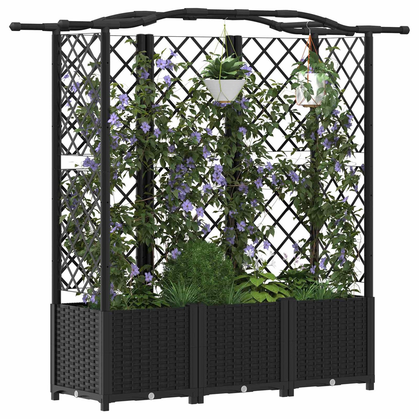 Raised Bed with Trellis and Roof Black 163 x 40 x 138 cm PP