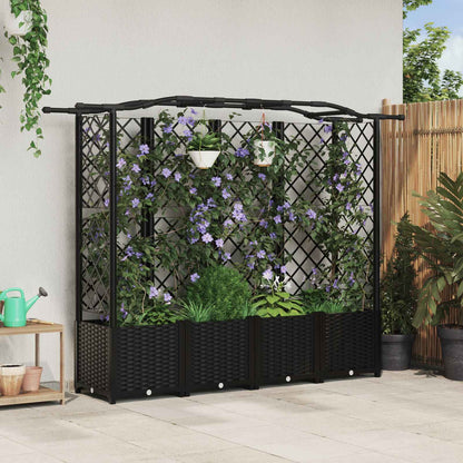 Raised Bed with Trellis and Roof Black 204 x 40 x 138 cm PP