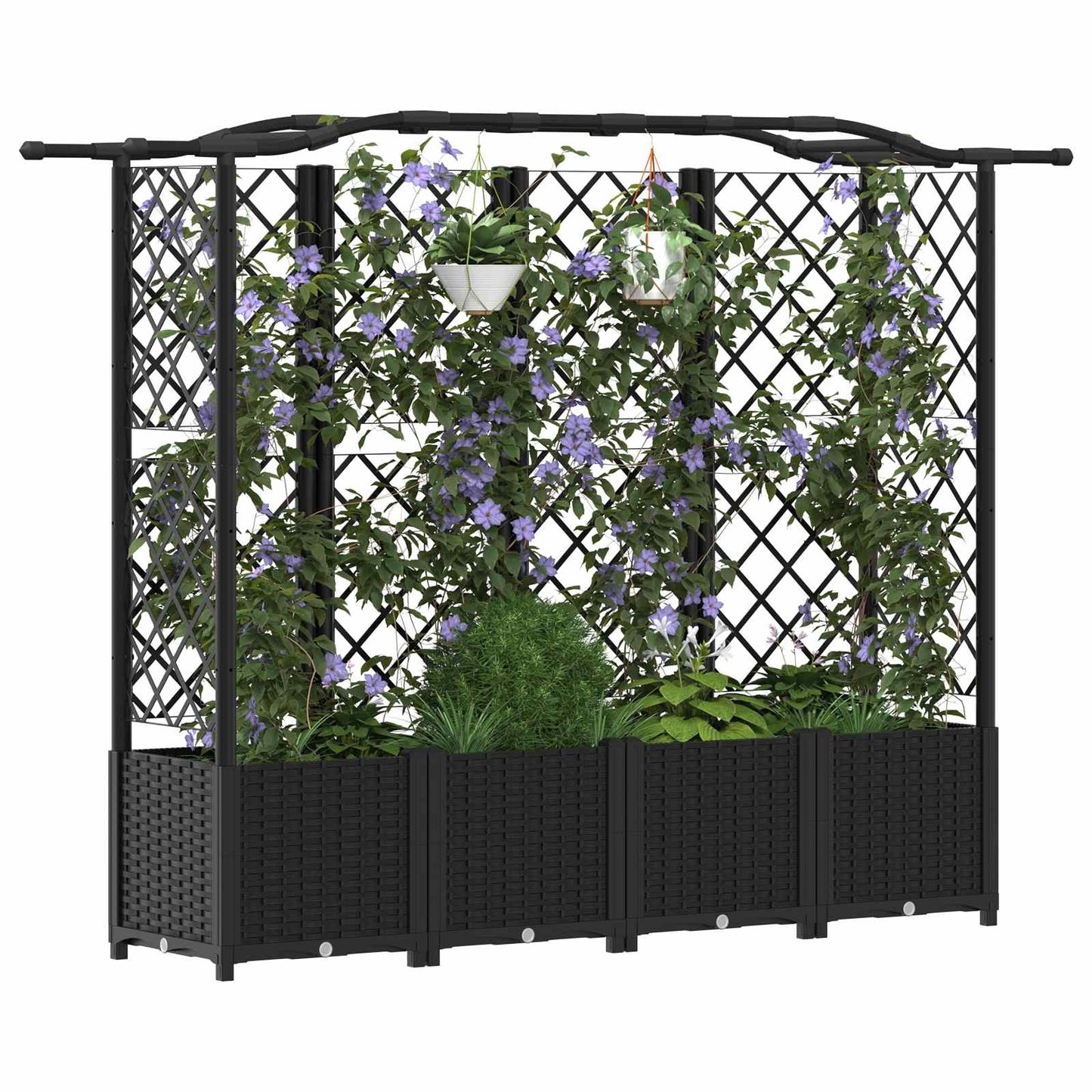 Raised Bed with Trellis and Roof Black 204 x 40 x 138 cm PP
