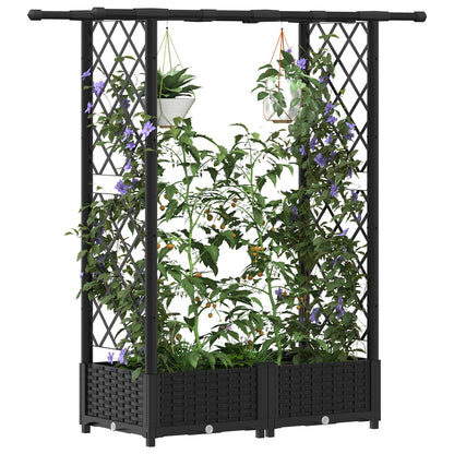 Raised Bed with Trellis and Roof Black 122.5 x 40 x 121 cm PP