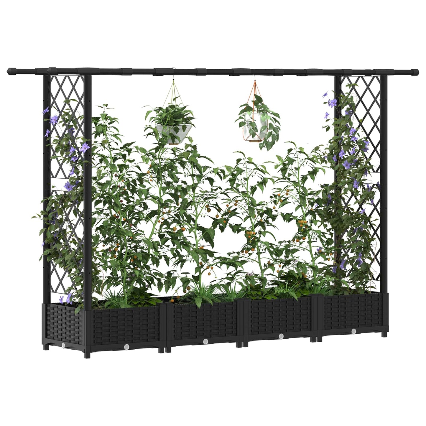 Raised Bed with Trellis and Roof Black 203 x 40 x 121 cm PP