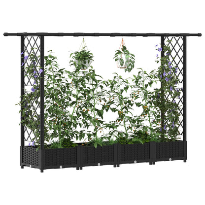 Raised Bed with Trellis and Roof Black 203 x 40 x 121 cm PP