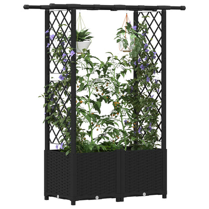 Raised Bed with Trellis and Roof Black 124.5 x 40 x 136 cm PP